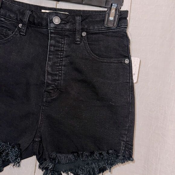 free people 26 crvy High Rise Black Raw Fringe Frayed Hem Denim Shorts - Picture 7 of 13